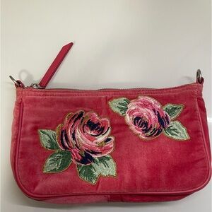 cath kidston Velvet Bag Embroidered Rose Pink